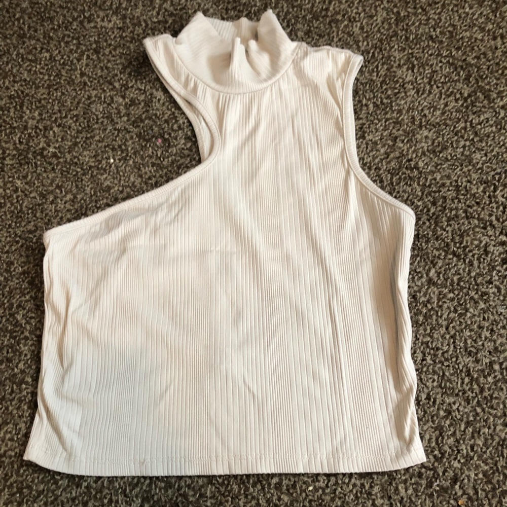 Sofia Richie X Bar iii Asymmetric Tan Mock Neck Top
